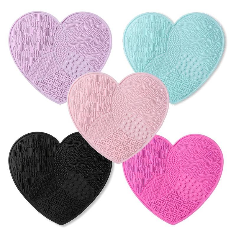 Heart Shaped Portable Makeup Brush Cleaning Pad With Suction Cup | Beauty Tool | Makeup Brush Cleaner Mat | Makeup Accessories - 1pc - Random Colour (Heart, 1)