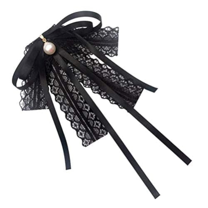 Azonee Black lace Bow Tie Brooches, Pearl Bow Brooch, for Girl Women Fashion jabot collar brooch pins Pre-Tied Neck Tie Shirt Corsage Neck Tie