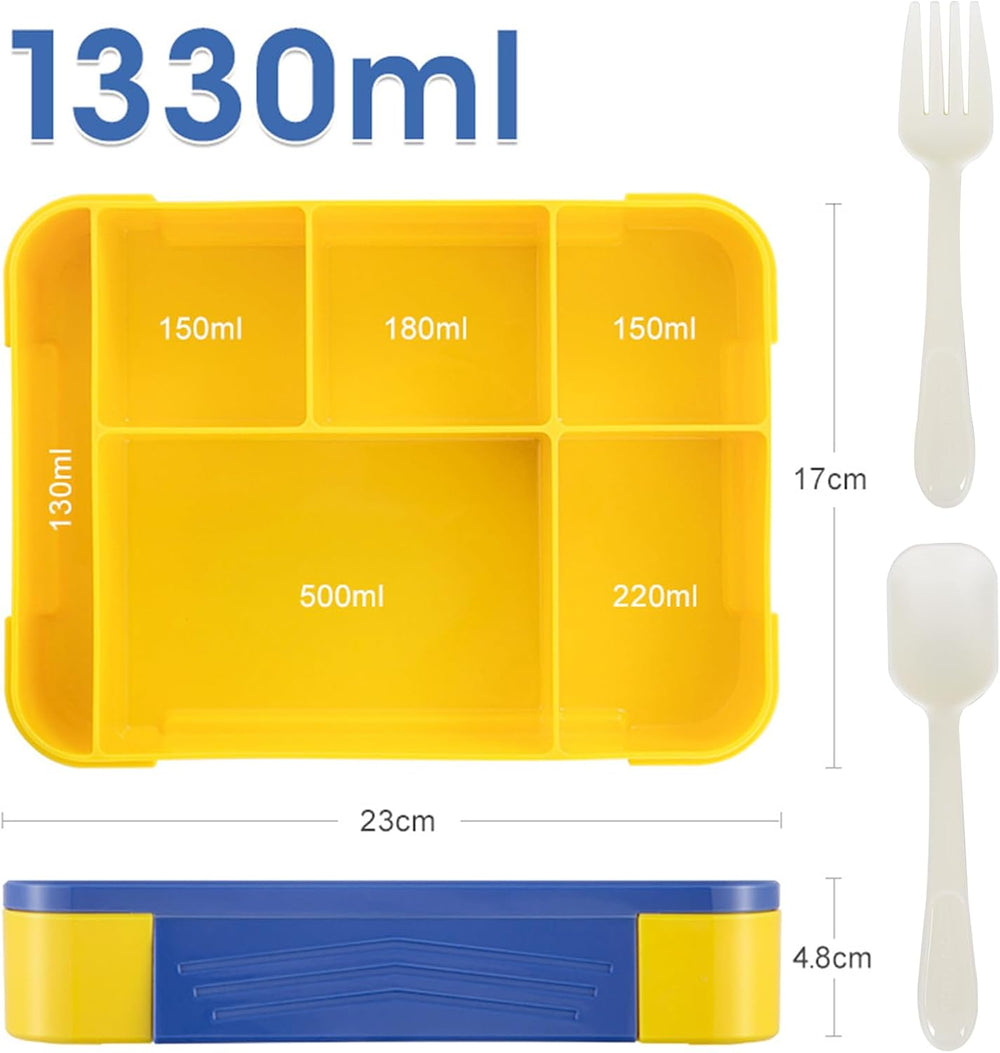 Bento Lunch Box Kids, 1330ml Lunch Box with 5 Compartments and 1 Salad Dressing Containers, Food Storage Container BPA Free Leak-Proof Bento Boxes Food Snack Salad Boxes (Pink)