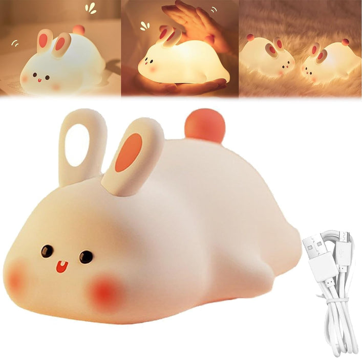 LUYAO Big Face Rabbit Light, 2024 New Cute Silicone USB Rechargeable Night Lamp, 3 Modes Adjustable Brightness Rabbit Silicone Light for Kids Gift