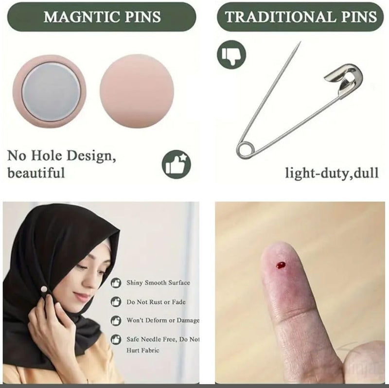 Headscarf Magnet Buckle – 4pcs Pinless Scarf Clips, No Damage to Fabric – Stylish Magnetic Brooch for Hijab, Shawl, Silky Scarf, and Headwrap