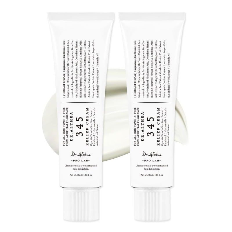 Dr.Althea 345 Relief Cream | Daily Face Moisturizer | Blemish Relief Care | Soothing Recovery & Moisture with Niacinamide, Panthenol | Korean Vegan Skin Care for All Skin Types | 1.7 Fl Oz (Pack of 2)