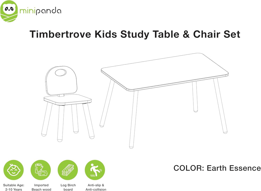 Koo-di Mini Panda TimberTrove Kids study Table & Chair set 2-8years, Earth Essence