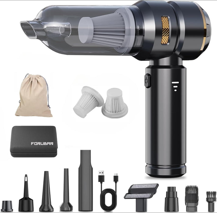 Forubar 4-in-1 Cordless Car Vacuum Cleaner, 22000Pa Handheld Portable Vacuum with Compressed Air Duster & Blower, Brushless Motor, 3-Speed, Type-C Charging for Car, Home, Office, Pet Hair (Black)