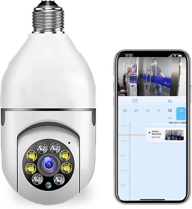 Smart 360° Light Bulb Security Camera - 1080P HD WiFi cctv camera for home - Indoor and Outdoor Use - Motion Detection - Night Vision - Two-Way Audio - Wireless Surveillance Camera