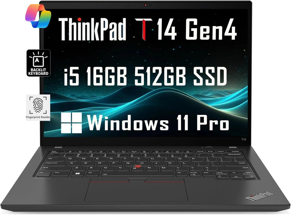 Lenovo ThinkPad T14 Gen 2 14" FHD (Intel 4-Core i5-1135G7, 16GB RAM, 512GB SSD, UHD Graphics) IPS Business Laptop, Backlit, Fingerprint, 2 x Thunderbolt 4, Webcam, Win 11 Pro, Black (Renewed)