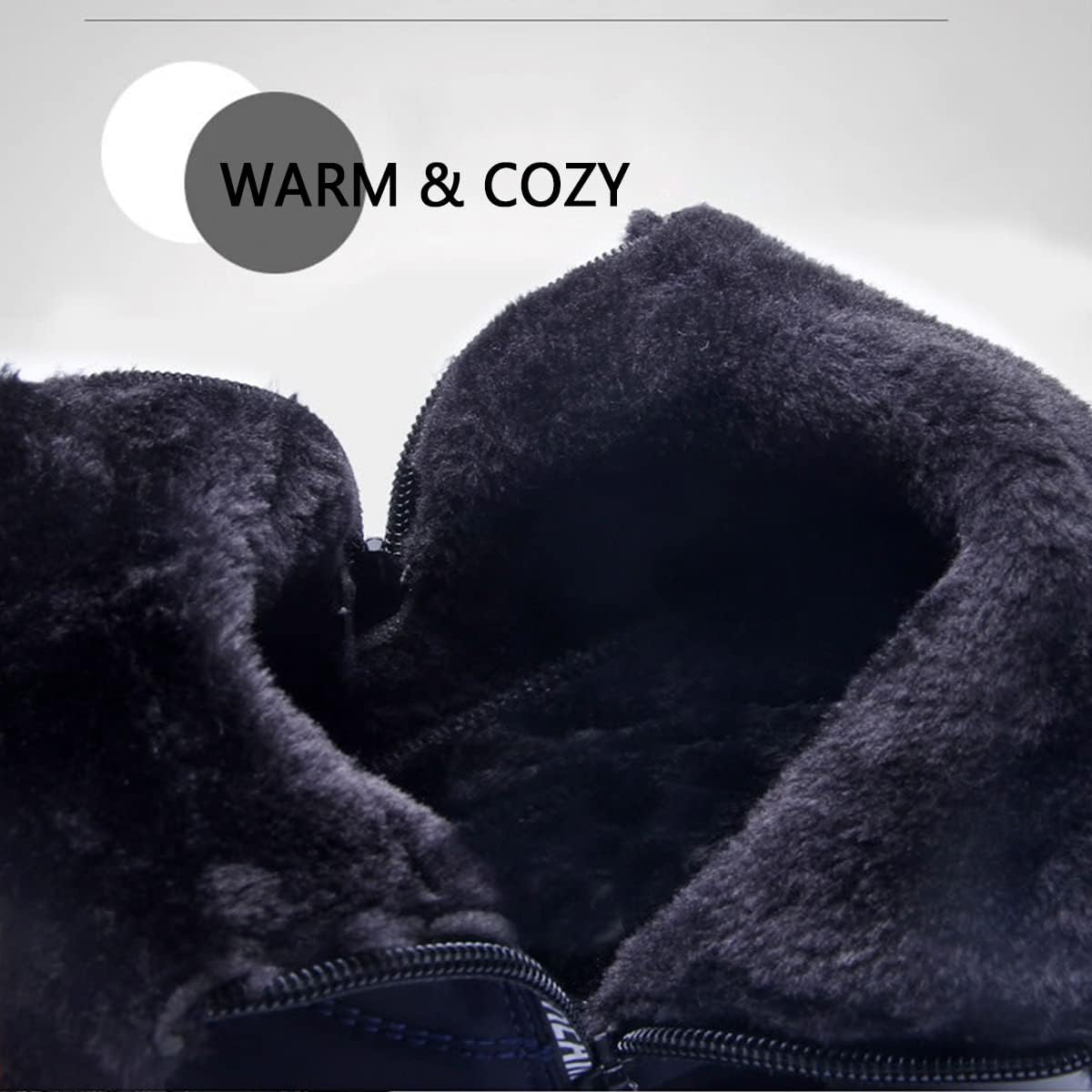 Men's Waterproof Warm Cotton Zipper Snow Ankle Boots, Winter Warm Slip on Thick Plush Mens Snow Boots, Non-Slip Winter Shoes for Men (Black,7.5) โ image 5