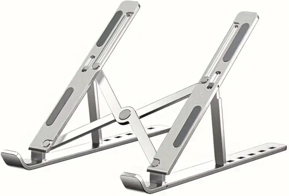 Adjustable Laptop Stand for Desk- Foldable Aluminum Laptop Stand Silver- Lightweight, Portable Laptop RiserDurable Laptop Holder Adjustable Compatible with MacBook, Dell, HP & More- 27x5.5x2.5cm – image 1