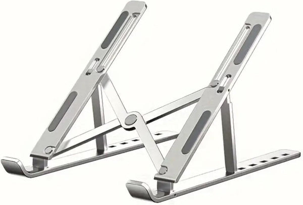 Adjustable Laptop Stand for Desk- Foldable Aluminum Laptop Stand Silver- Lightweight, Portable Laptop RiserDurable Laptop Holder Adjustable Compatible with MacBook, Dell, HP & More- 27x5.5x2.5cm