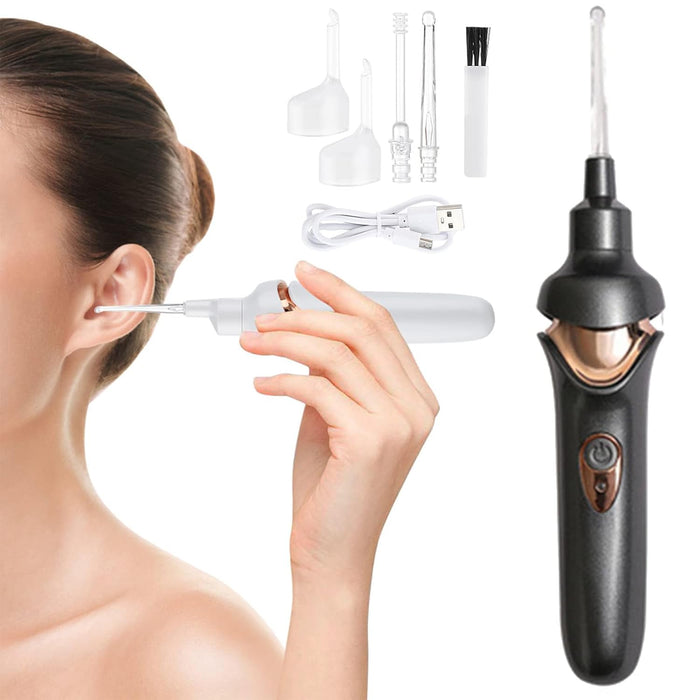 X spring Xspring Ear Wax Remover Vacuum Cleaner, Ear Vacuum with LED Light, Electric Earwax Removal Kit, USB Charge Reusable Safe Electric Ear Suction, Earwax Cleaner for Adults Kids (Black)