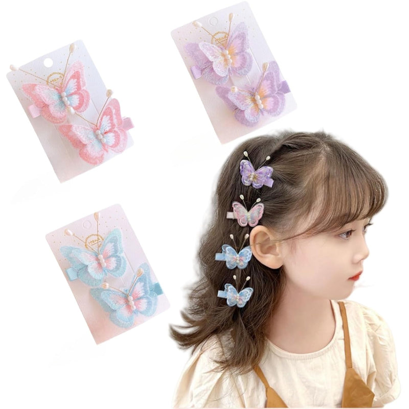 HONPOLO Butterfly Hair Clips for Girls - Adorable 3D Butterfly Hair Accessories, for Little Princesses, 6-Pack with 2 Pink, 2 Blue, and 2 Purple Clips, Cute Hair Pins for Hairstyles, Fun Hair Decor