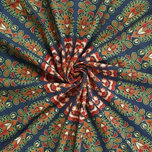 Bless International, Indian Wall Hanging Psychedelic Hippie Bohemian Peacock Mandala Tapestry Bed Sheet Gold Pink Blue King 225x265cm