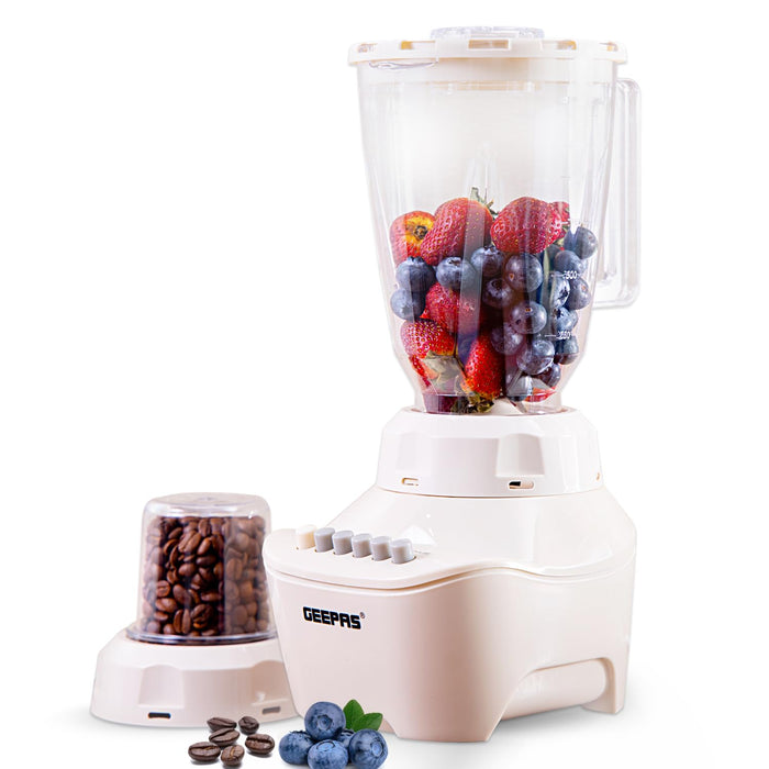 Geepas GSB5409 250W 2 in 1 Multifunctional Blender | Stainless Steel Blades, 4 Speed Control with Pulse | 1.5L Jar, Over Heat Protection| Ice Crusher, Chopper, Coffee Grinder & Smoothie Maker