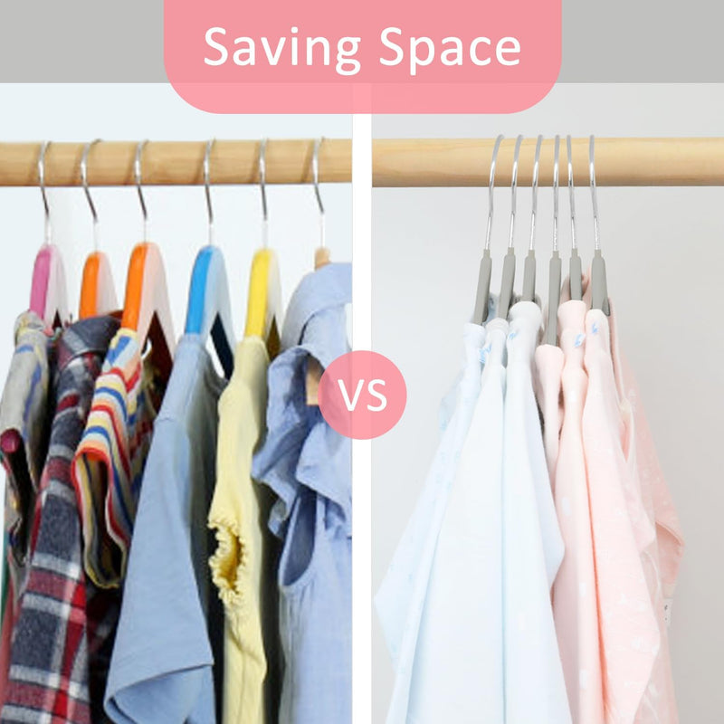 ManGotree 11.8'' Baby Velvet Hangers with Movable Clips, Non-Slip Kids Felt Hangers, Ultra-Thin Space-Saving Children's Clothes Hangers for Skirts, Pants, Dresses, Shirts, Jackets (7 Pack, Blue)