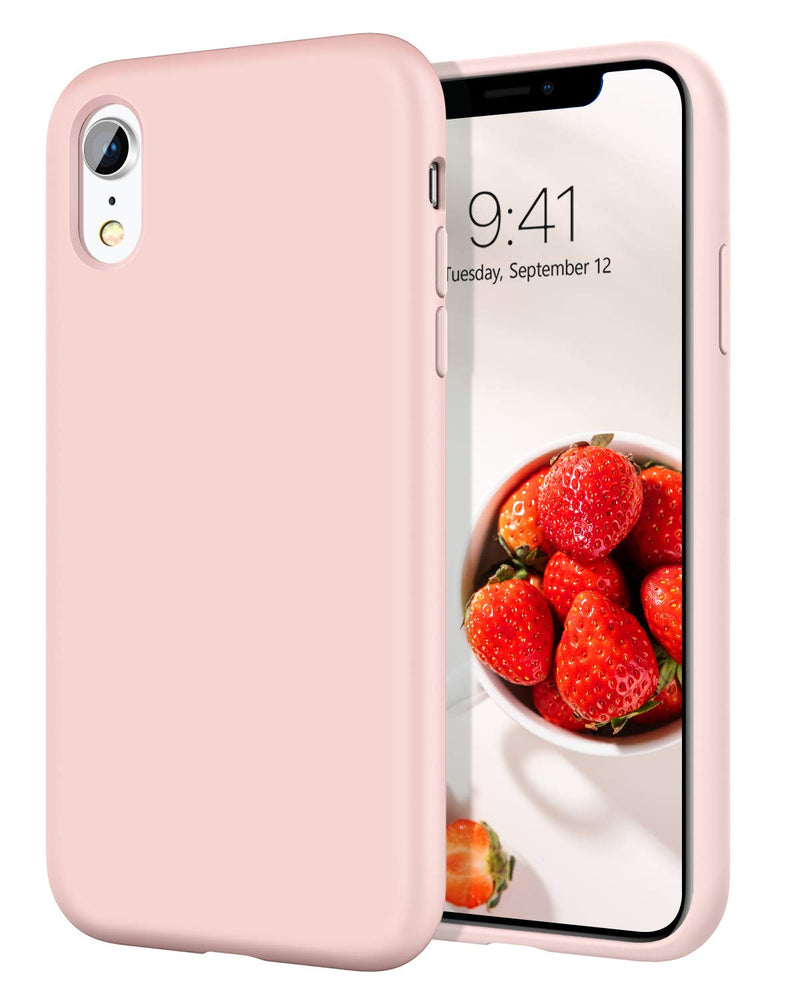 DOMAVER Case for iPhone XR Case Liquid Silicone Slim Lightweight Smooth Soft Gel Rubber Microfiber Lining Cushion Texture Cover Protective Shockproof Phone Cases for iPhone XR - Pink