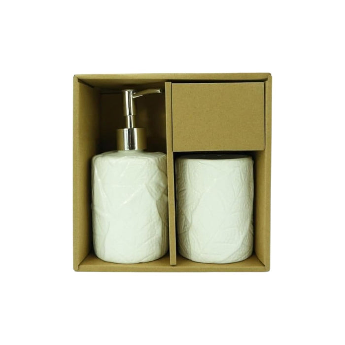 2 Pcs Bathroom Accessories Set Complete Bath Accessory Sets Includes Toothbrush Holder Lotion Liquid Soap Dispenser White 18.5x18x9cm White