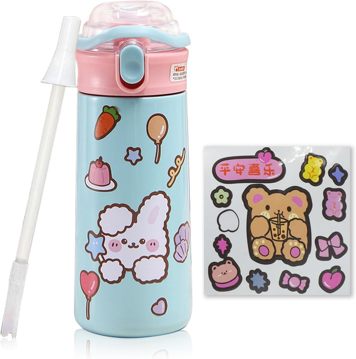 OneAndes 500ml Kids Water Bottle with One-Click-Open Straw Lid 17oz, Vacuum Insulated 304 Stainless Steel Water Bottles for School, Leakproof Toddler Water Bottle, BPA Free Sweat & Leak-Proof