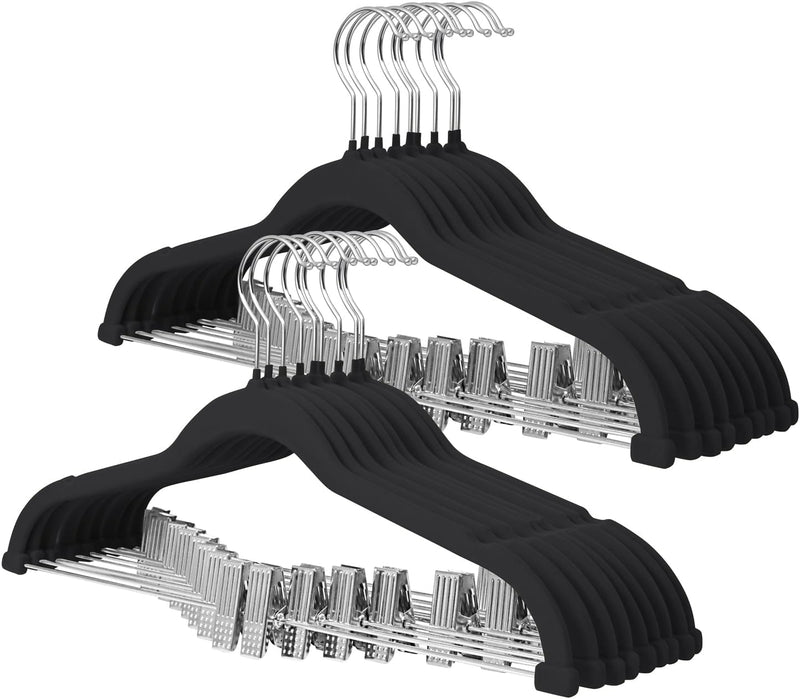 ManGotree 30 cm Baby Velvet Hangers with Movable Clips, Non-Slip Kids Felt Hangers, Ultra-Thin Space-Saving Children's Clothes Hangers for Skirts, Pants, Dresses, Shirts, Jackets (16 Pack, Pink)