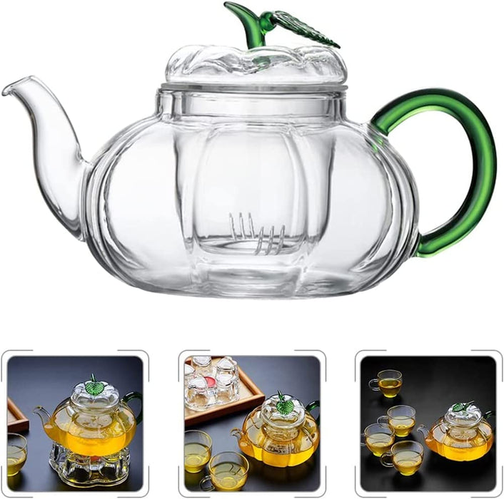 SYOSI Glass Teapot with Infuser Stovetop Tea Kettle for Loose Leaf Tea Kung Fu Glass Teapot Tea Maker Stovetop Safe Glass Teapot with Lids Handle for Home Office, 600ml