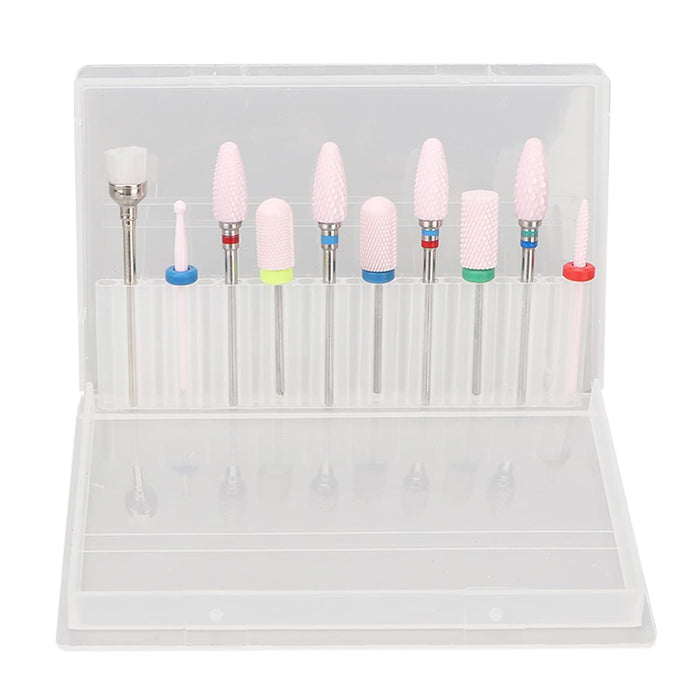 Sorandy 10pcs Nail Grinder, Carbide Cuticle Remover Bits for Manicure Pedicure, Nail Drill Bits Set with Storage Box for Shaping, Smoothing, Polishing and Buffing