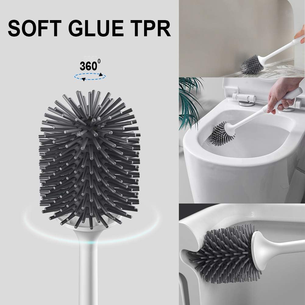 WERISE No Scratch Silicone Toilet Brush and Holder Set, Soft Toilet Cleaner Brush Grey – image 5