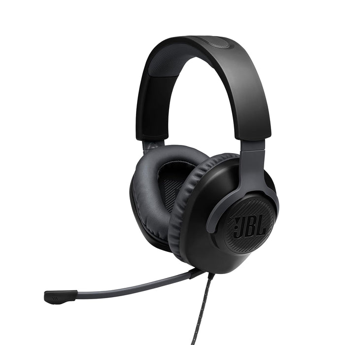 JBL Quantum 100 Wired Over-Ear Gaming Headset with a Detachable Voice-Focus Boom Mic, QuantumSOUND Signature, Lightweight Headband, Memory Foam Ear Cushion, PC and Gaming Console Compatible - Black