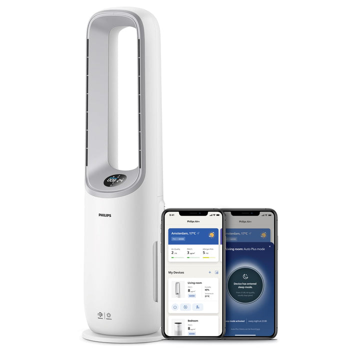 Versuni Philips Air Performer 2-in-1: Purifier & Cooling Fan – Cleans 70m², Removes 99.97% of Allergens and Pollutants. HEPA Filter, Smart Sensors, Alexa, App. Quiet & Energy Efficient (AMF765/30)