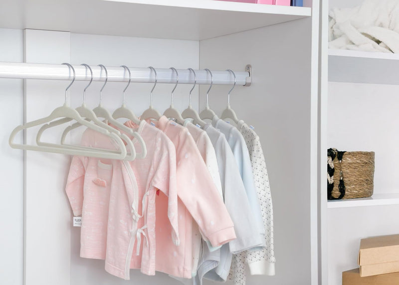 ManGotree Baby Velvet Hangers, Infant and Toddler Hangers, Non-Slip Children Hangers, Ultra-Slim Space Saving Kids Hangers, Sturdy Clothes Hangers 15 Pack (White)