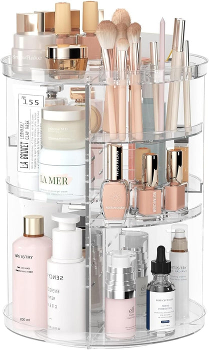 AWH 360° Rotating Makeup Organizer – Clear Acrylic Spinning Storage Display for Cosmetics, Skincare, Perfume, Beauty Essentials & Toiletries – Space-Saving Vanity & Bathroom Organizer