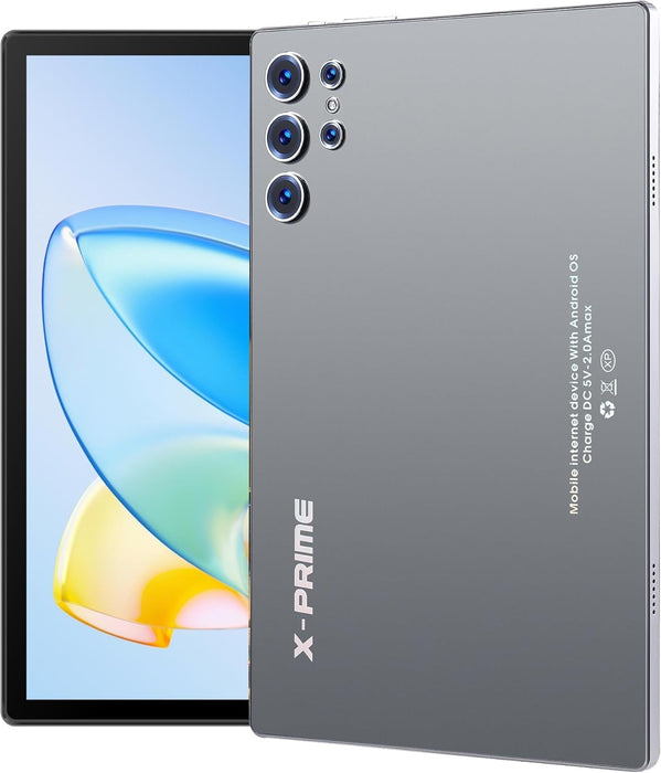 X-Prime S25 Ultra 10.1" Android 15 Tablet with Keyboard & Mouse | 5G + WiFi | HD+ AMOLED Display 3000x1440 | Dual SIM Kids Tablet | Dual Camera | Google Meet & Zoom (Gray)