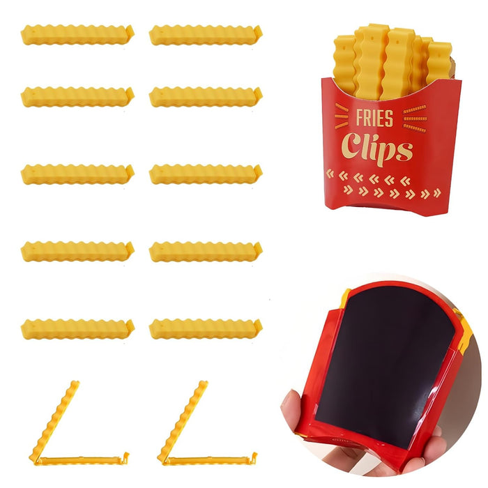 Bag Clips, Magnetic Fries Clips, Set Of 12 Clips With Durable Plastic Holder, Keep Food Fresh & Organized, Novelty Design For Fridge Seal Chips Bags & Packages, Cute & Practical Kitchen Accessories