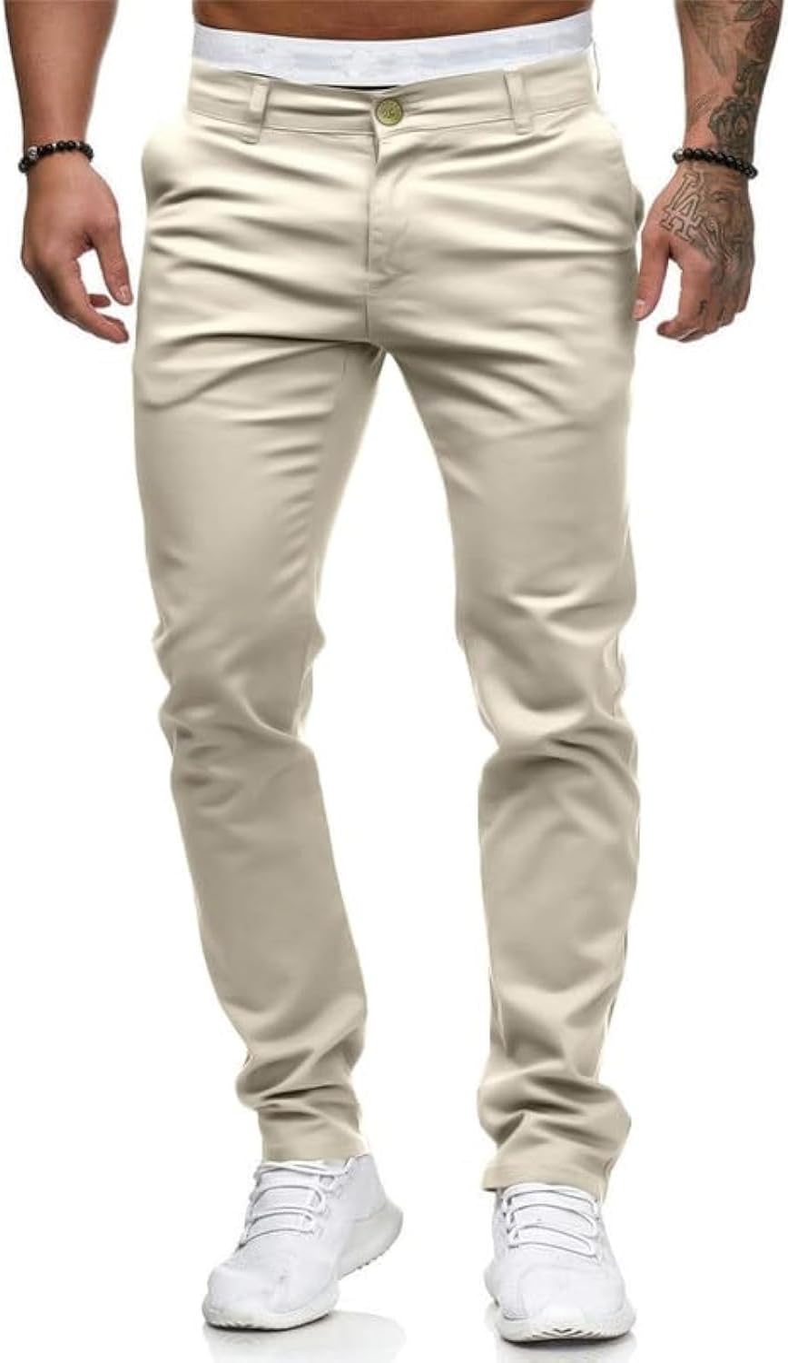 Mens Chinos Slim Fit Stretch Flat-Front Skinny Dress Pants