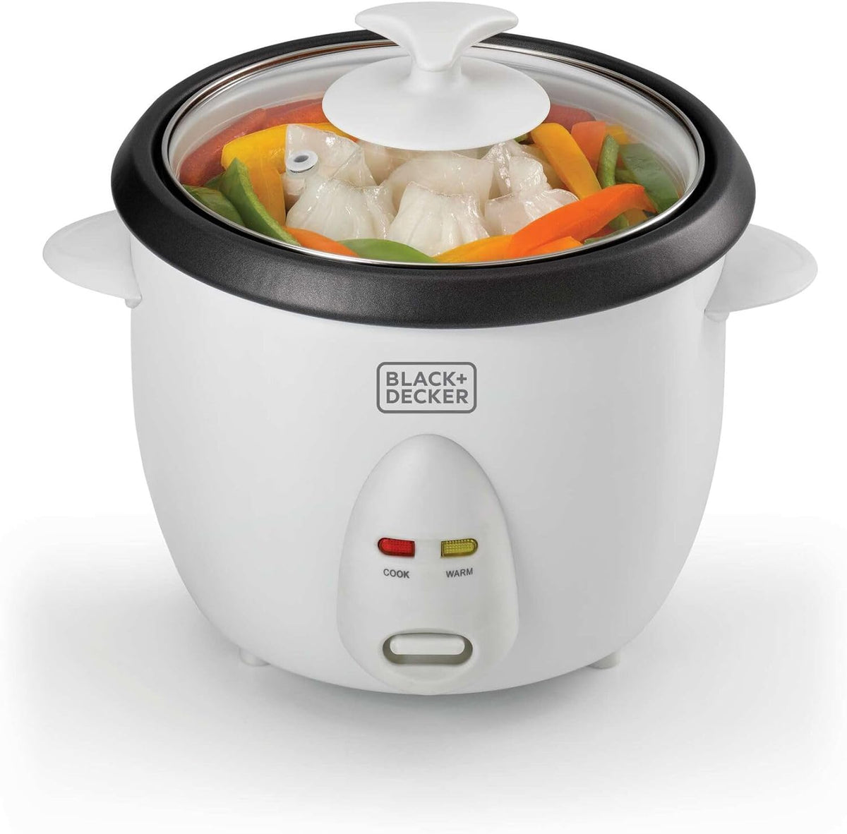 BLACK+DECKER Rice Cooker, 400W, 1L Capacity, Removable Nonstick Bowl, Steaming Tray, Glass Lid, Cool-Touch Design, Auto Warm Function, Water Level Indicator, Quick Meals, 220-240V, White - RC1050-B5 – image 1