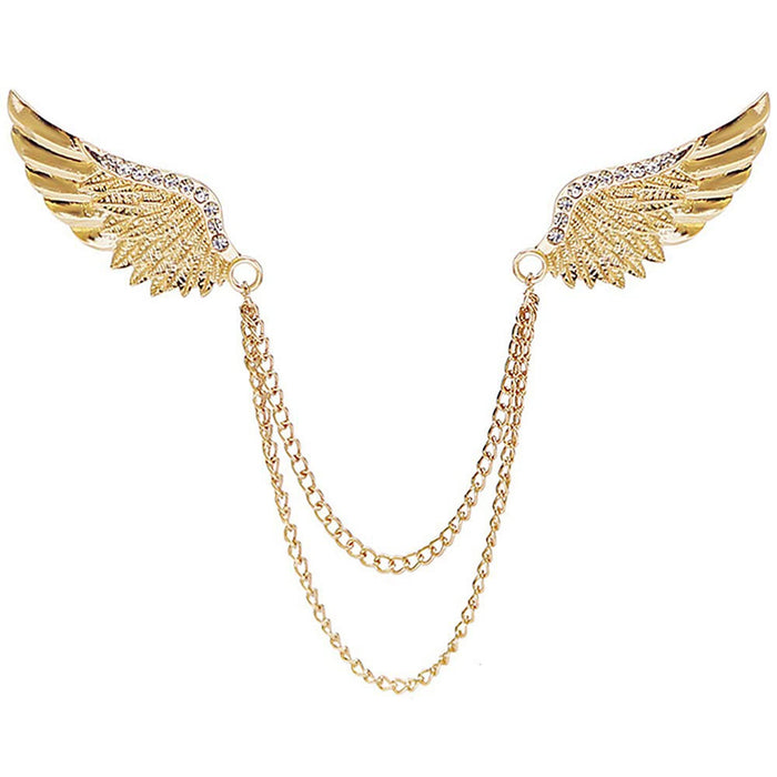 ELECDON Angel Wings Tassel Chain Brooch Collar Pins -Rhinestone Metal Feather Lapel Pin, Suit Coat Breastpin for Women Men's Accessories, Pins Men Fashion Gold Silver Plated Crystal Jewelry