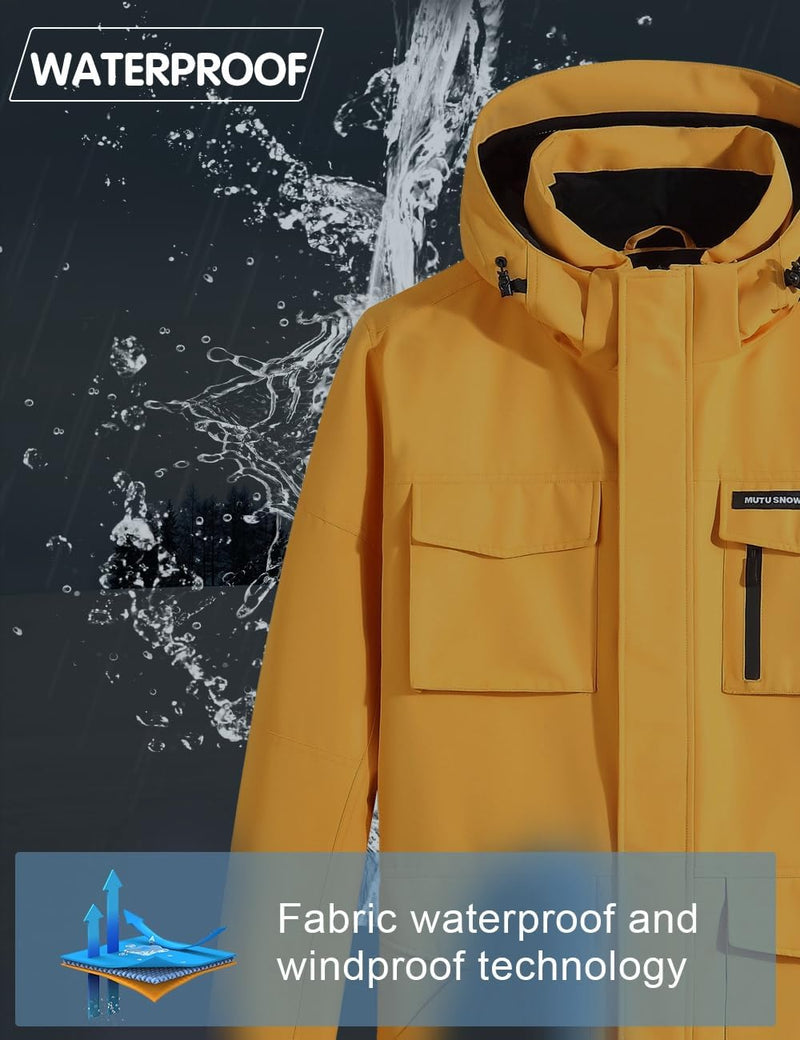 HOUZONIY Men's Ski Suit Snowsuit Breathable Windproof Snow Trousers Snow Jacket with Removable Hood for Skiing Snowboarding Ski Suit