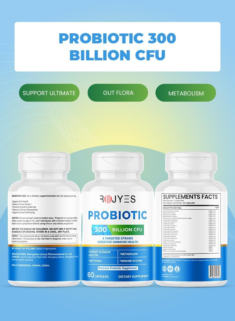 Probiotic 300 Billion CFU Supplement, Probiotics for Gut Health and Digestive Balance, Immune Support, Bloating and Digestion Support, Daily Digestive Health Supplement, 60 Capsules – image 5