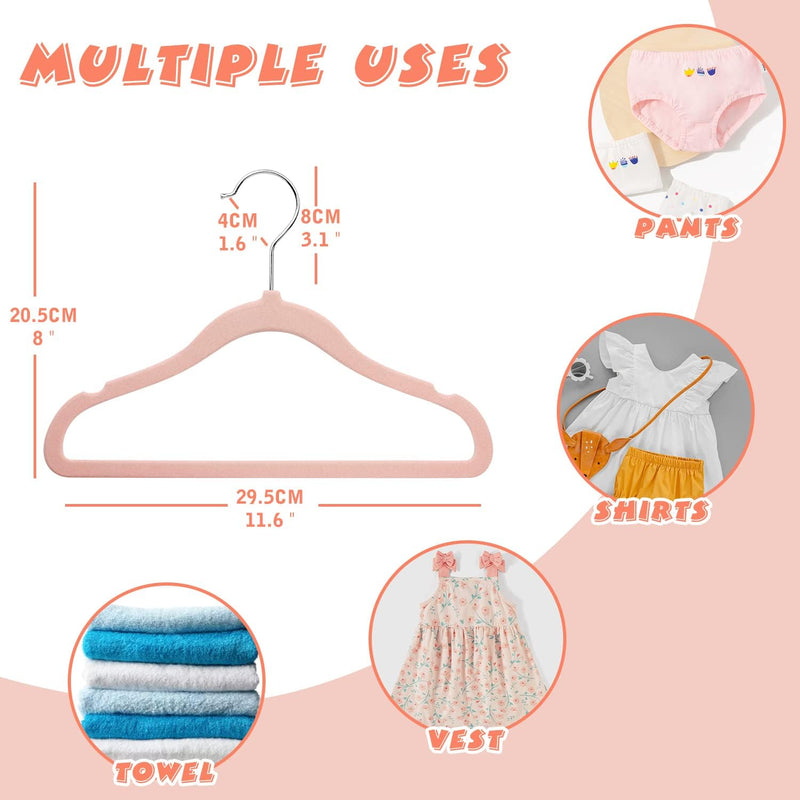 ManGotree Baby Velvet Hangers,Infant and Toddler Hangers,No-Slip Children Hangers, Ultra-Slim Space Saving Kids Hangers, Sturdy&Durable Clothes Hangers 15 Pack (Pink)
