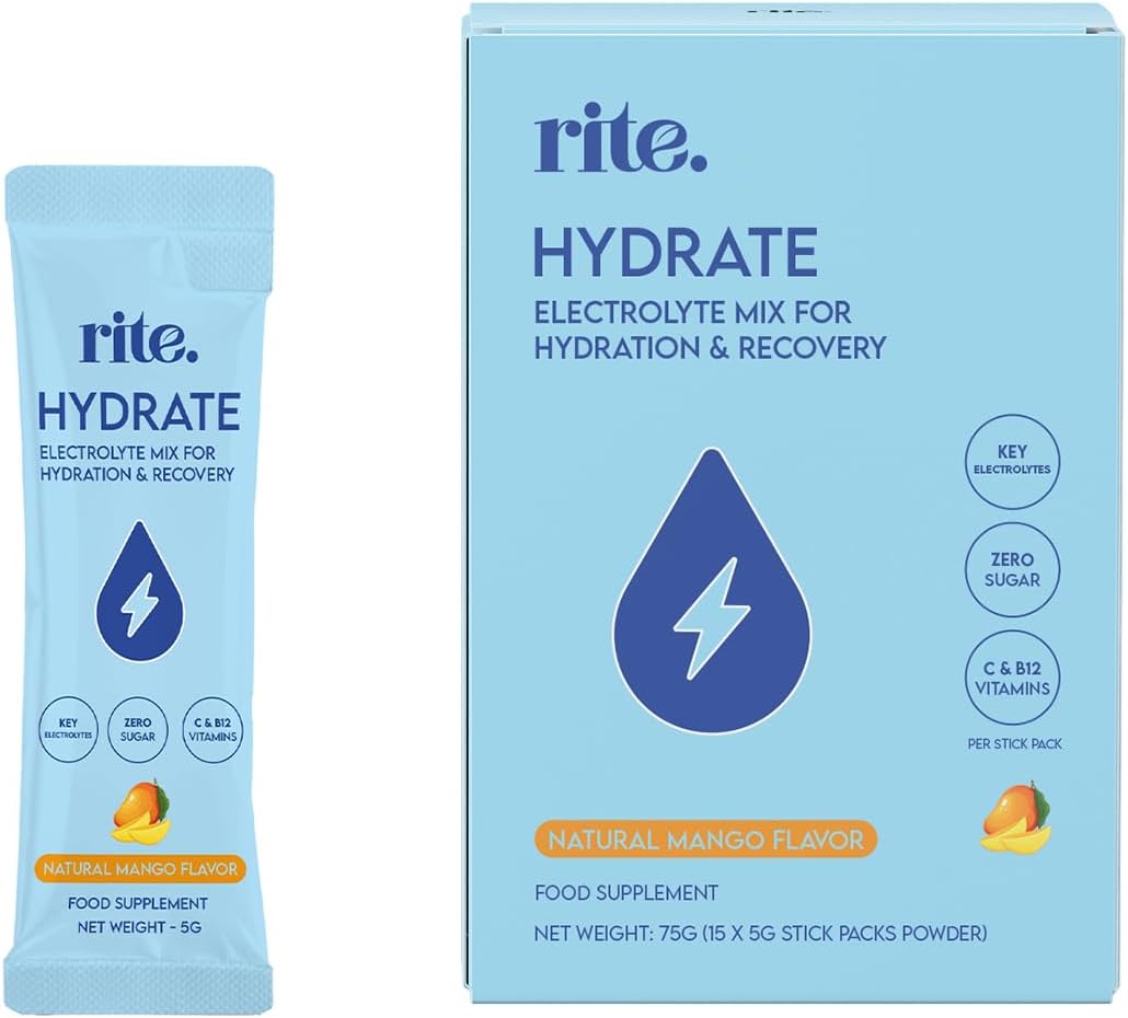 Rite Electrolytes - Hydration Sticks Powder with Vitamin C+B12, Magnesium, Calcium, Potassium, Chloride & Sodium I Vegan, Sugar Free, Gluten Free (Red Berries, Pack of 15) – image 2