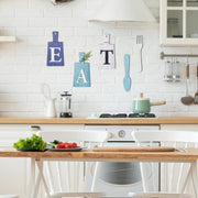Jetec Cutting Board Eat Sign Set Hanging Art Kitchen Fork and Spoon Wall Decor Rustic Primitive Country Farmhouse for Home Decoration ()