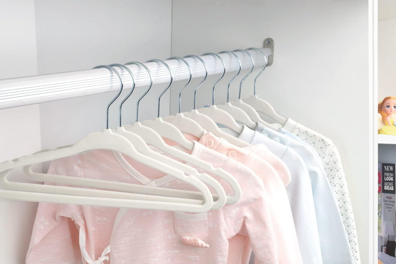 ManGotree Baby Velvet Hangers, Infant and Toddler Hangers, Non-Slip Children Hangers, Ultra-Slim Space Saving Kids Hangers, Sturdy Clothes Hangers 15 Pack (White)