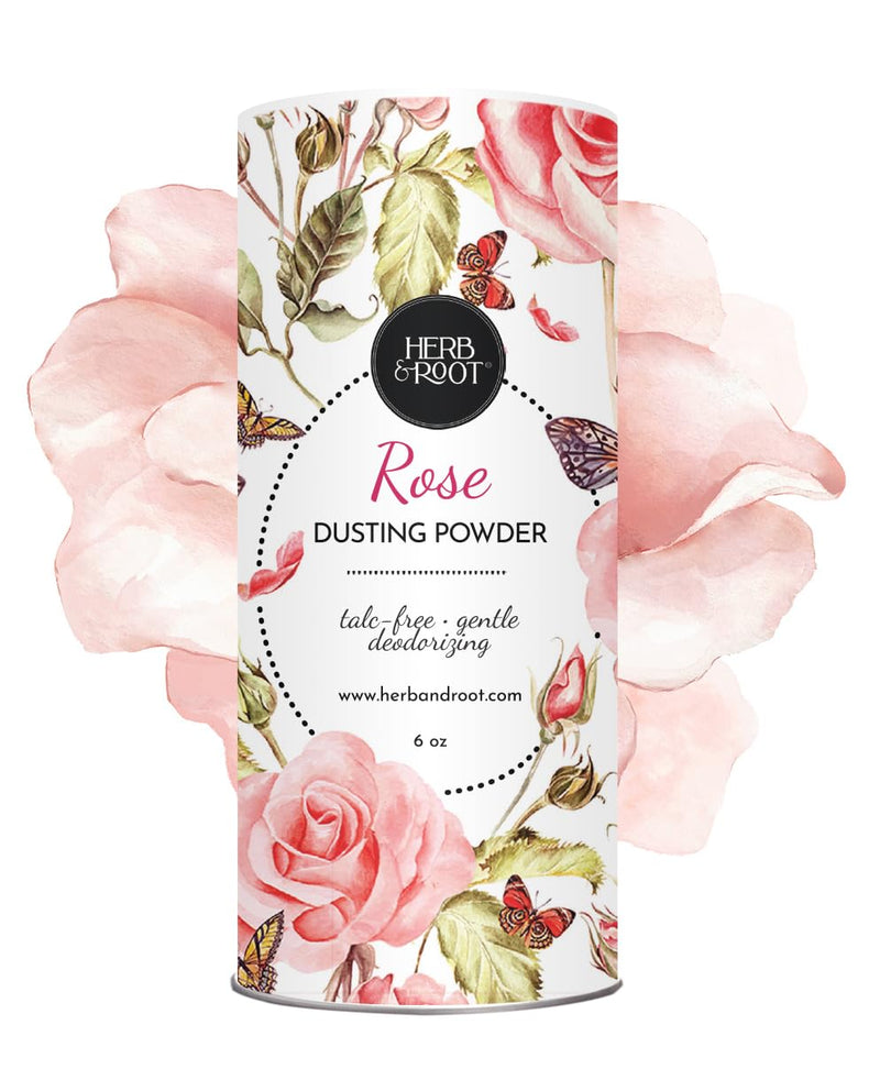 Herb & Root Rose Scented Talc-Free Dusting Powder for Women: Anti-Chafing Body Powder with Arrowroot & Cornstarch, 6 oz