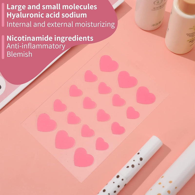 Heart-Shaped Pimple Patches for Acne Treatment, Love Heart Acne Spot Patches Pimple Solution Pink Love Heart Patches Spot Patches with Niacinamide and Hyaluronic Acid for Moisturizing, Blemish Spot