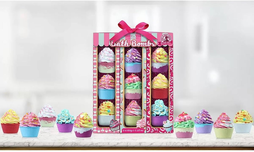 Winter in Venice Pamper Beautiful, Cupcake Bath Bombs, 9 Piece Set, 9 x 150g