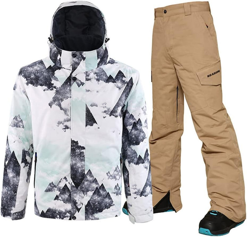 HOTIAN Men's Ski Jacket and Pants Set Snowboard Suit Waterproof SOutdoor Winter Snow Jackets Windproof Mountain Snowsuit