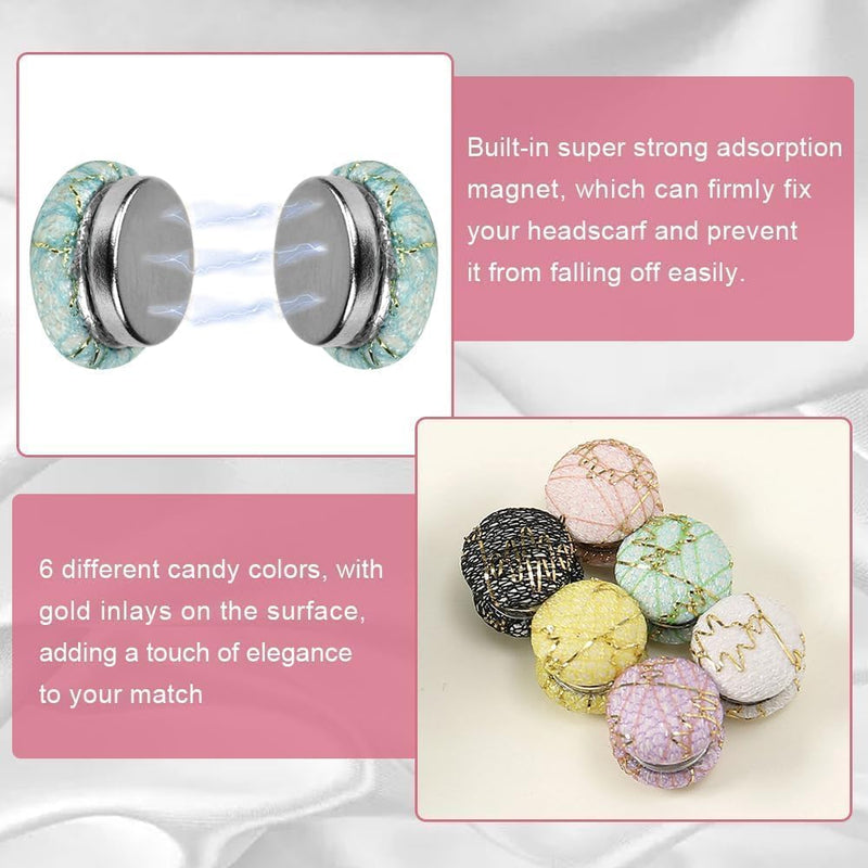 Hijab Magnet, 6 Pairs Hijab Magnetic Pins, Small Magnetic Hijab Buttons Strong Magnetic Hijab Pins Multi-Purpose Colorful Magnetic Scarf Clip Pinless Brooch Clip for Women Girls Clothes (Needleless)