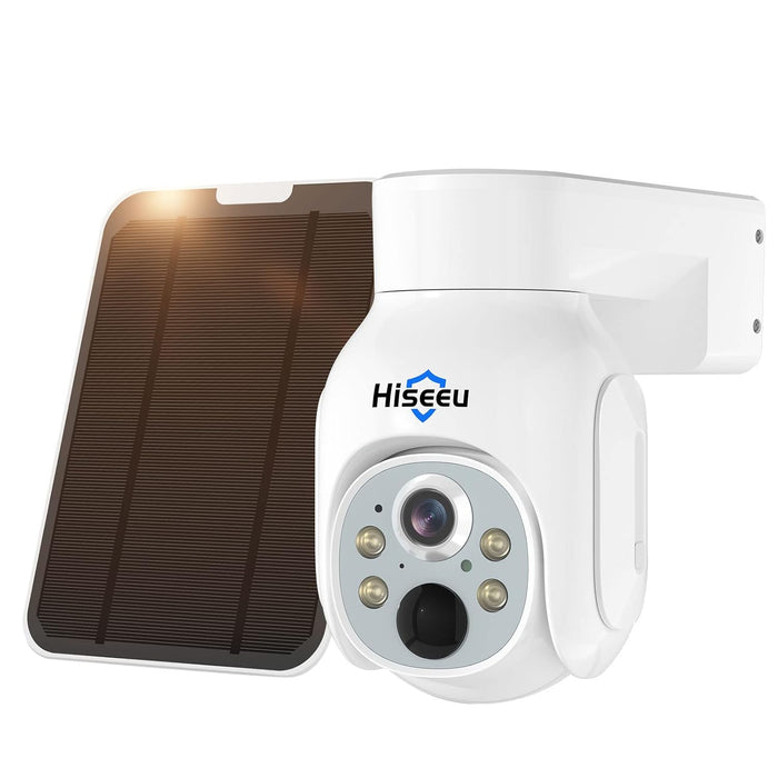 Hiseeu Solar Security Camera Outdoor, 4MP Wireless Battery Camera, PTZ 360° View, PIR Motion Detection, Color Night Vision, IP66, 2-Way Audio, 2.4G WiFi, Compatible with Alexa…