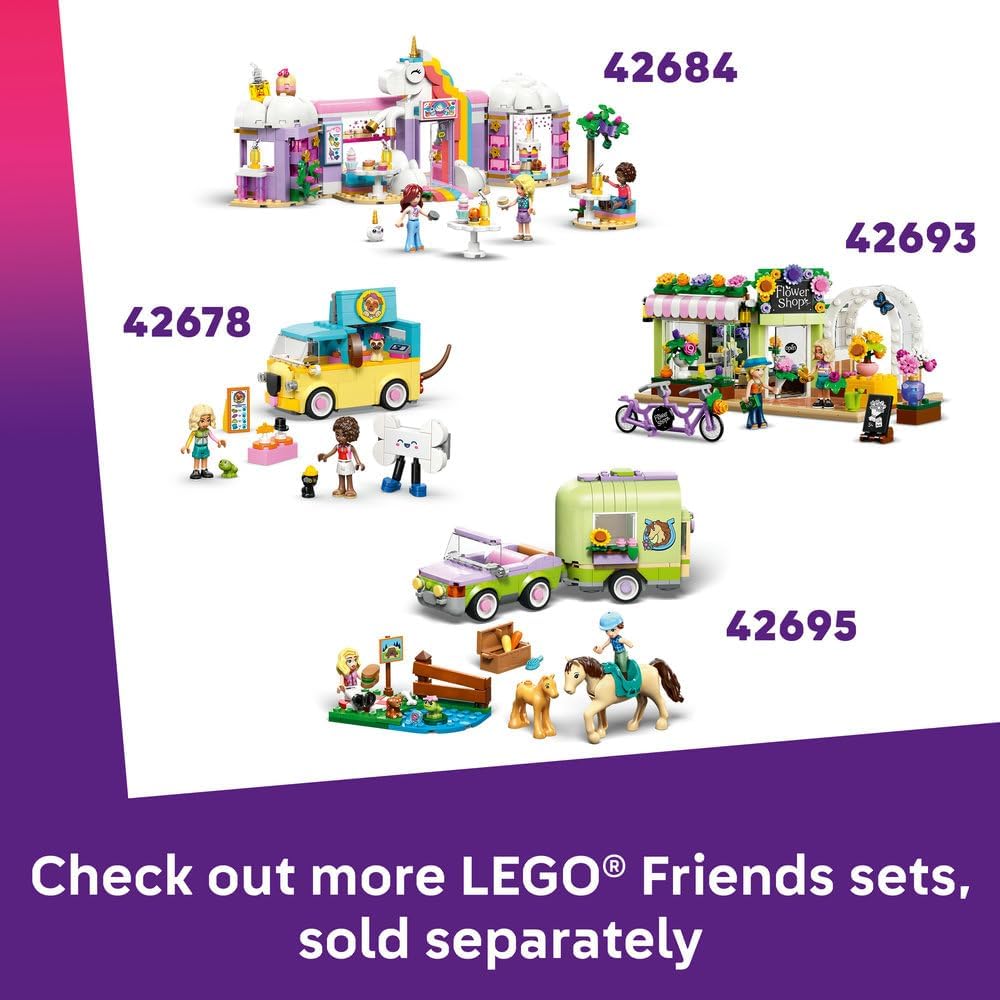 Friends Pizza Truck 42694 Pizza Truck Toy, 2 Mini Dolls, Dog Figure & Play Food, Role-Play Set, Gift for 6+ Year Old Girls & Boys, 190 Pieces