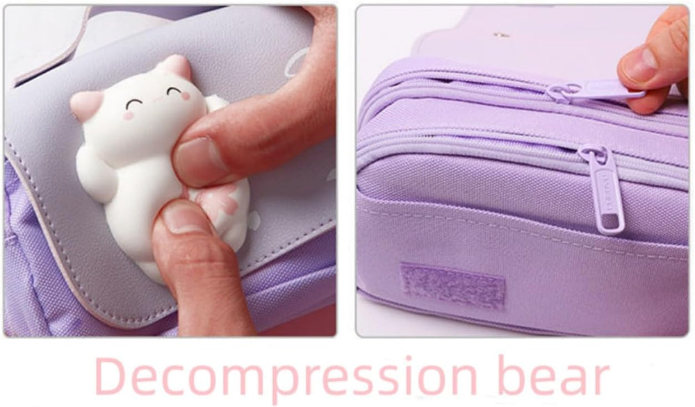 Pencil Case, Big Capacity Pencil Pouch Pen Bag Multi Compartments Office Stationery Makeup Bag Stress Release Pencil Case, Multi Use Storage for Students Girls Teens Adults (Purple)