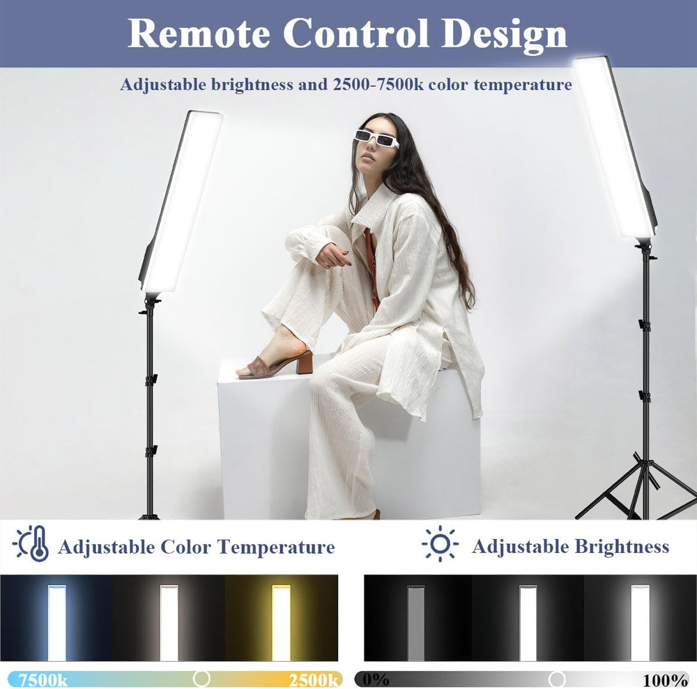 LED Video Light Kit 2PCS, Dimmable 2700-7500K, Remote Control Tripod