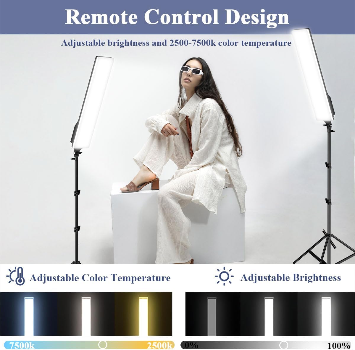 LED Video Light Kit 2PCS, Dimmable 2700-7500K, Remote Control Tripod – image 5